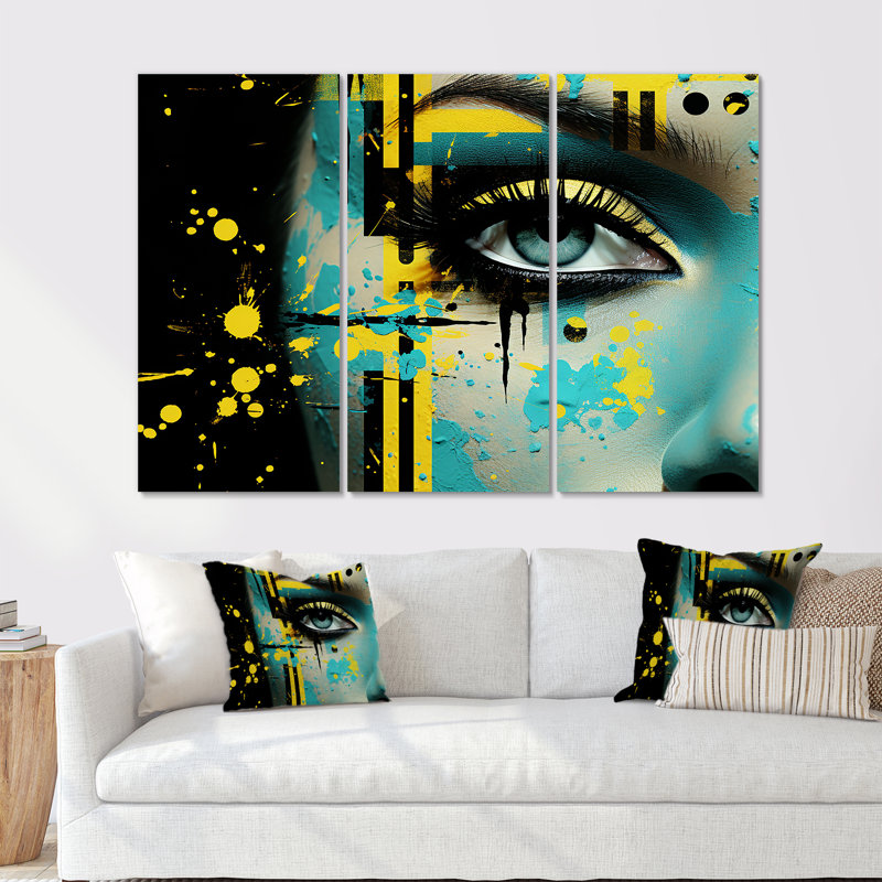 «Green and Yellow Woman Chic Eye Elegance», art mural tendance, Toile tendue, H 40 po x l 60 po