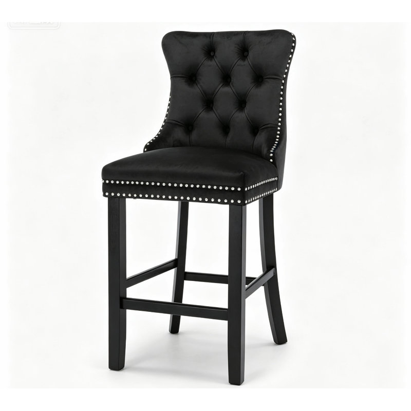 Ensemble de tabourets de bar rembourrés Modern Velvet, Noir, Noir