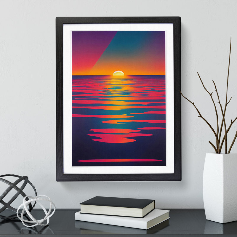 XV1022-607X An Extravagant Abstract Ocean Sunset - Single Picture Frame Print, 64cm H x 46cm W, Black