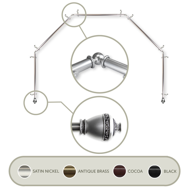Tringle à rideaux simple réglable 0,81 po Keyla, 28 po à 48 po (chaque côté), Nickel satiné