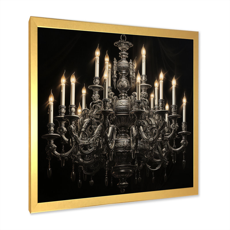 Chandelier Elegant Monochrome Pointillism II - Chandelier Wall Art Living Room, H 30 po x l 30 po x P 1 po