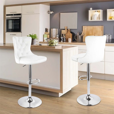 Modern Swivel Bar Stools With High Back And Metal Footrest, Adjustable And Comfortable For Kitchen Islands, Cafes And Home Bars