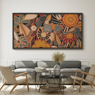 Abstract Botanical " Extra Large Abstract Floral And Fauna Vibrant Bohemian Garden Retro Fine Art Decorative Colourful "