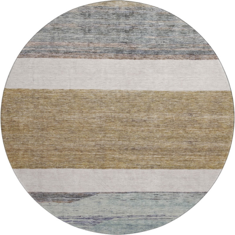 Premium Machine Washable Marasco AMF1624 Stripes Rug, Round 8'