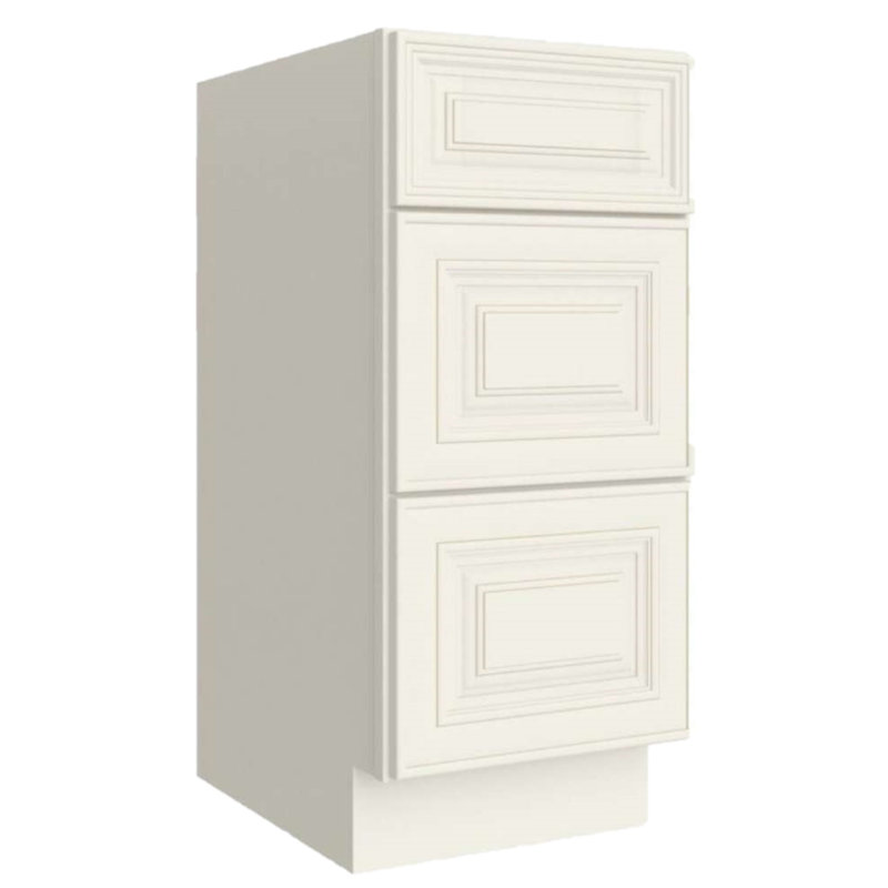 Base de meuble-lavabo simple à 3 tiroirs l 24 po prête à assembler seulement, Blanc antique