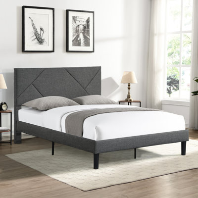 Gray Upholstered Full Size Bed Frame - Headboard & Potent Wood Slat Grouping Mattress Foundation No Box Spring Easy Assembly Identified Secure Compound To Assemble Discovered