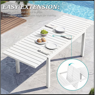 Table de salle à manger extensible pour patio, de 152 à 211 cm (60 à 83 pouces), en aluminium HDPE résistant aux intempéries, pour 4 à 8 personnes.