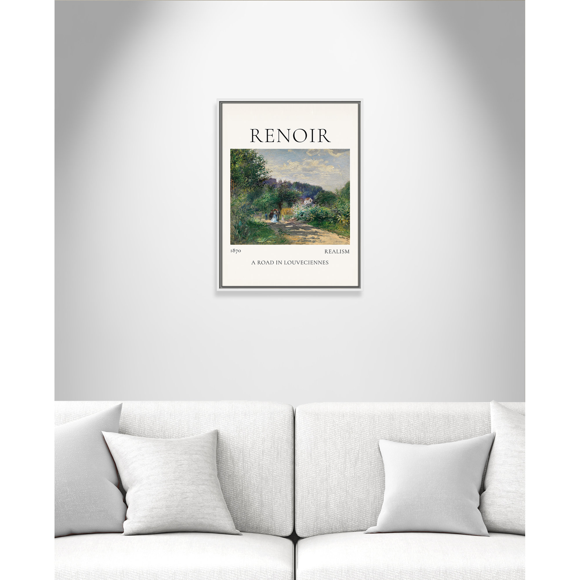Old Masters Collection " A Road In Louveciennes " by Auguste Renoir, Silver Floater Frame, 25.5" H x 19.5" W x 2" D, No