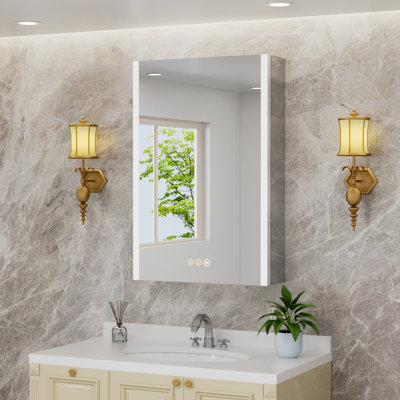 Jainaba 16'' W x 24'' H LED Medicine Cabinet with Mirror, Dimmable Lighting, Adjustable Color Temperature, Defogger, Extra-Large Storage Space, Adjustable Glass Shelves, Recessed or Surface Mount, ETL Certified