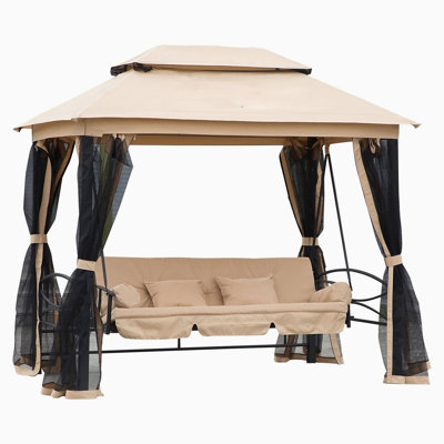 Taybor 3-Seat Patio Swing Chair, Outdoor Gazebo Swing, Double Tier Canopy -  Arlmont & Co., 483F9485C5F540CBB3852C0BF559D599