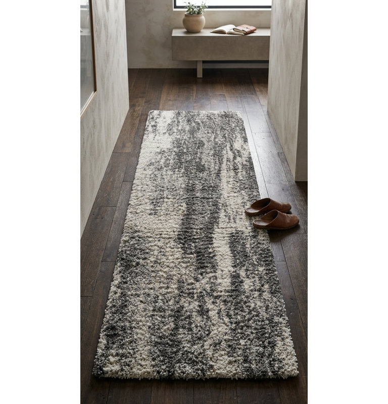 Tapis à poils longs gris / beige, Runner 3'2" x 12'2"
