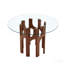 Table de salle à manger ronde en verre trempé, base sculpturale en noyer de style Mid-Century moderne, table de cuisine compacte pour 2 à 4 personnes pour les petits espaces