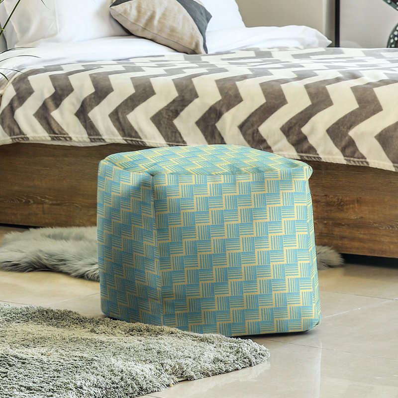 Repose-pieds cubique à rayures classic basketweave, Jaune / bleu sarcelle
