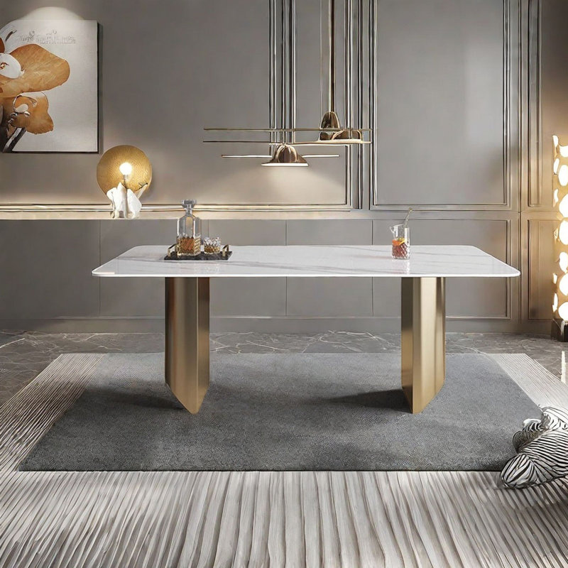 Table de salle à manger rectangulaire Luxury, H 29,52 po x L 55,1 po x l 31,5 po, Doré