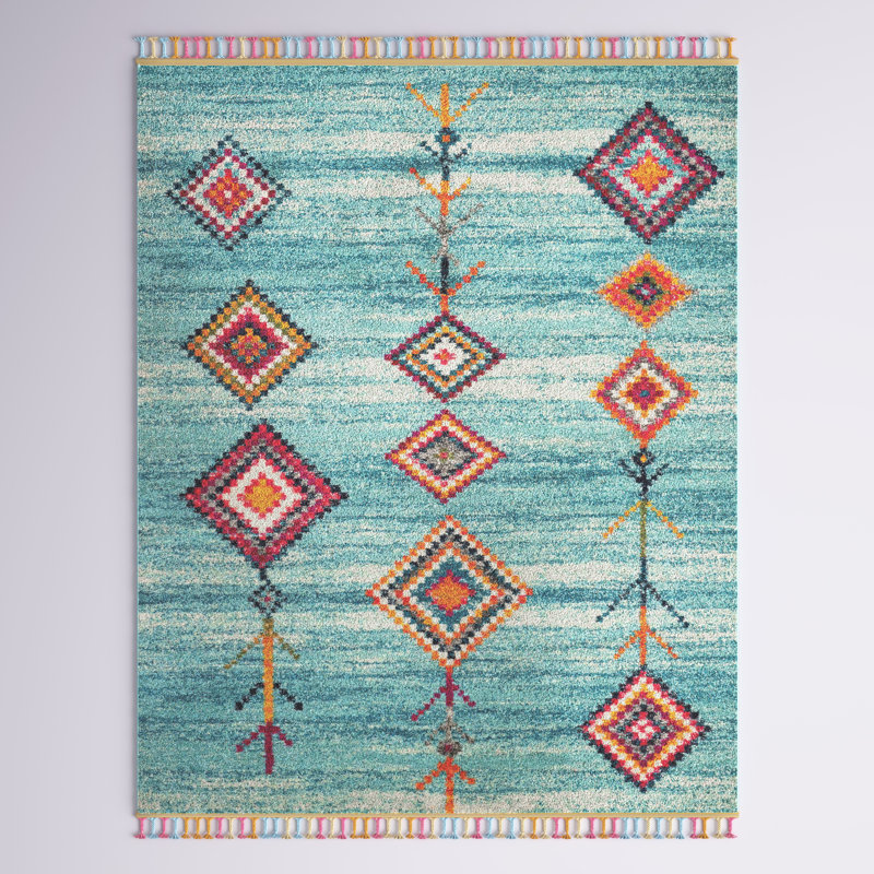 Tapis Raul, Rectangle 7 pi 10 po x 10 pi 6 po, Aqua / ivoire