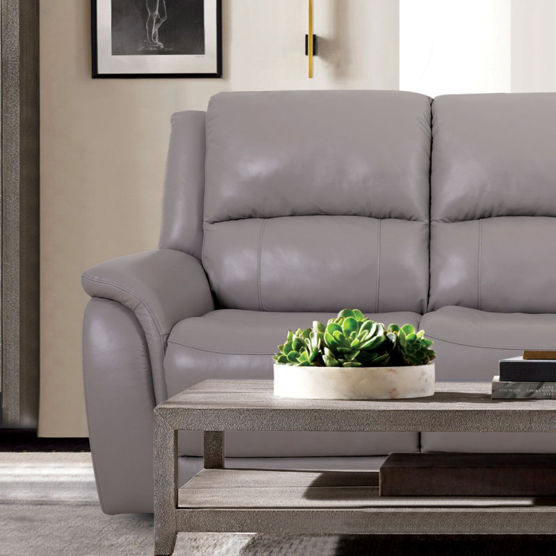 Drakos Upholstered 92'' Power Reclining Sofa, Gray Genuine Leather