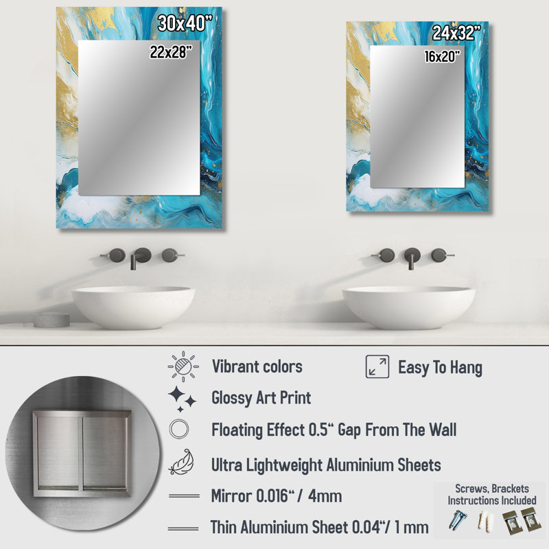 Miroir mural Melissus Turquoise, 40 po x 30 po