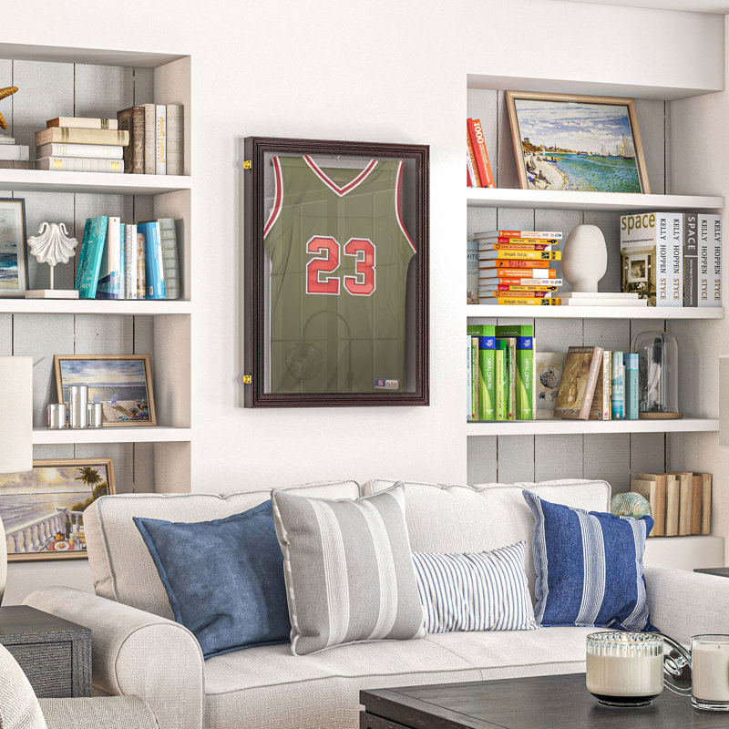 Cherry Brown Lockable Wall Mounted Jersey Display Case