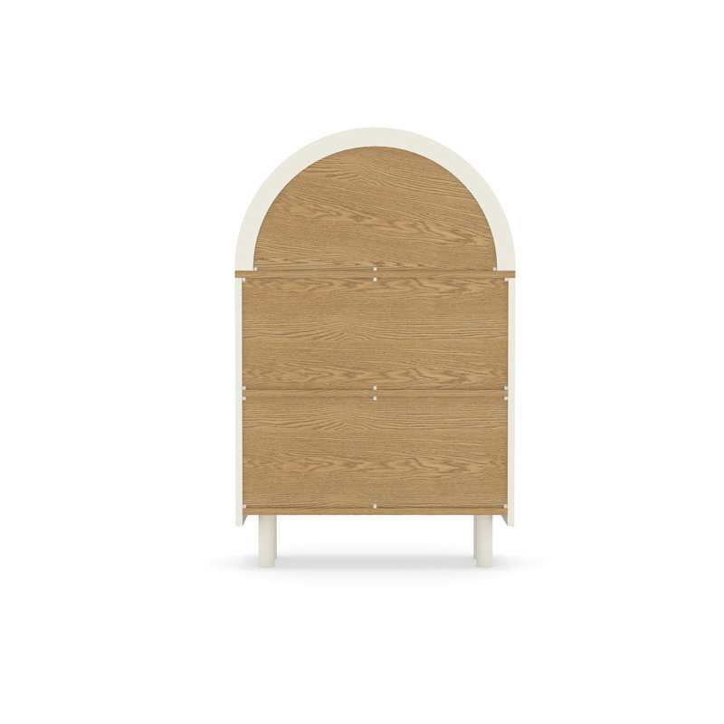 Petite bibliothèque arquée moderne, armoire de rangement blanche avec 3 tablettes en grain de bois, étagère de présentation à 3 niveaux pour entrée et chambre à coucher