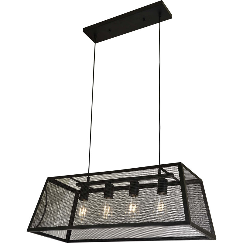 4-Light Black Linear Caged Rectangular Kitchen Island Pendant Light
