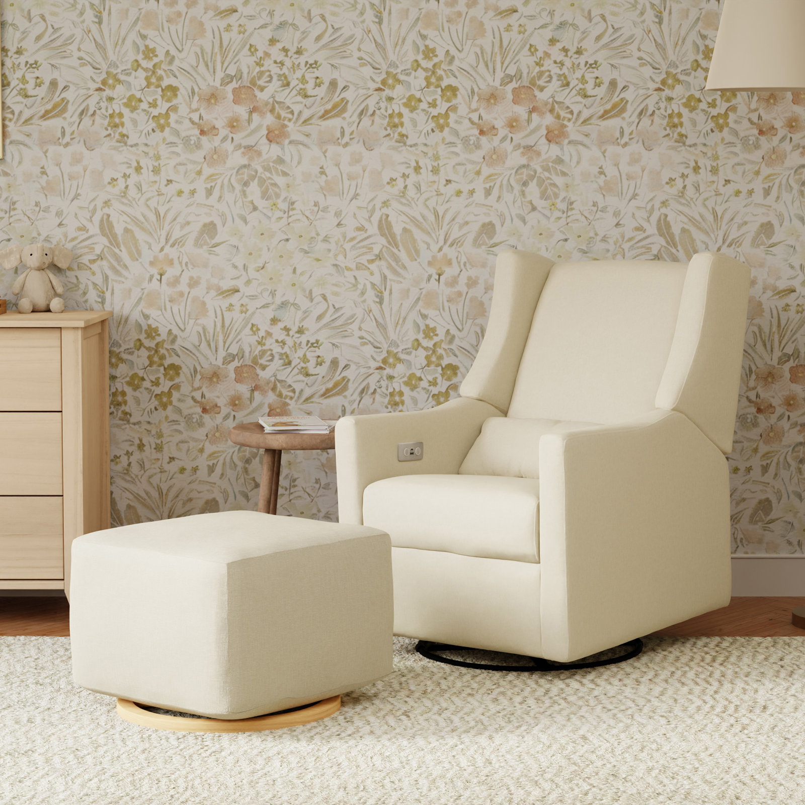 Kiwi Gliding Ottoman, Cream Polyester Blend, Natural