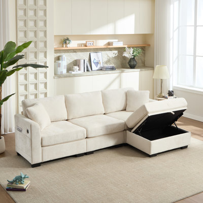 Modern Storage Sofa With Dual USB,L-Shaped Couch Sofa,Sectional Chenille Sofa With Storage Ottoman