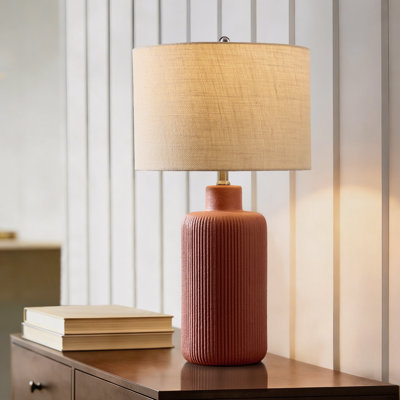 25.25" Fluted Ceramic Table Lamp With Drum Shade