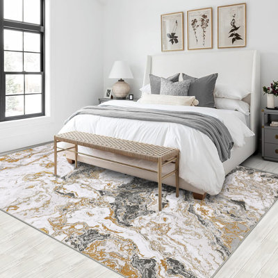 Modern Abstract Rug Washable Rug for Living Room Marble Area Rug Bedroom Rug Non Slip Floor Carpet for Laundry Room Playroom Dining Room