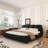 King Size Platform Bed With Stable Support, Solid Wood, Sticky Fabric, Black Luxury Slat Construction, Wood Structure-567168073-567168075