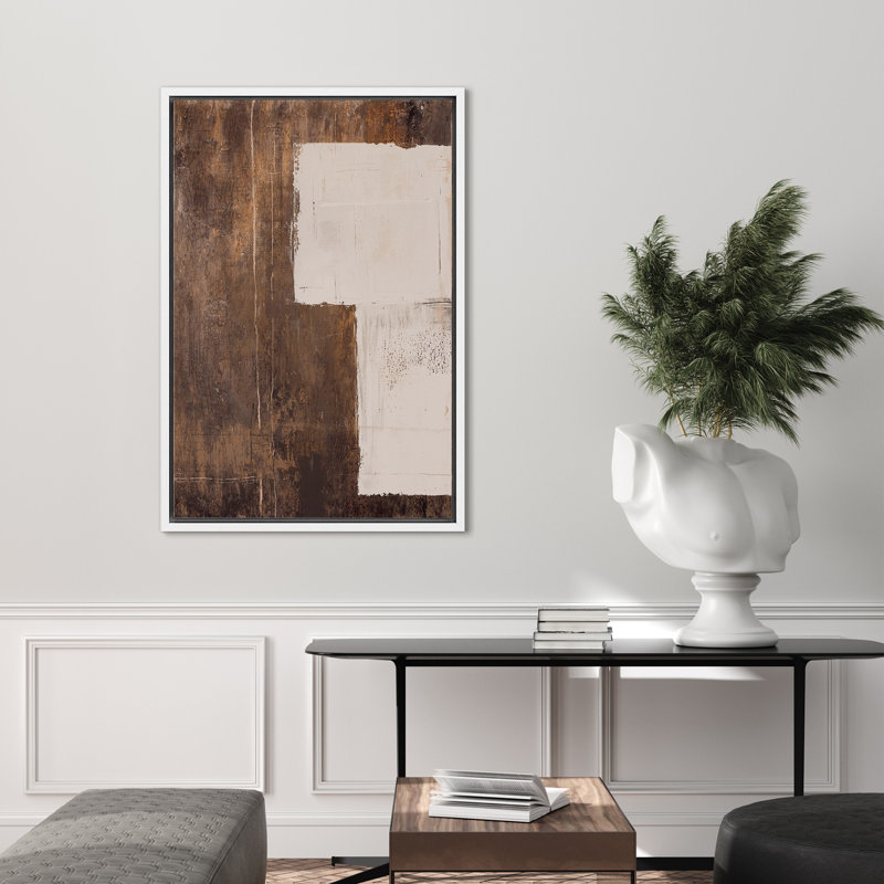 Style Mid-Century, brun foncé, formes abstraites neutres, grand cadre rustique, décor minimaliste M23, H 36 po x l 24 po