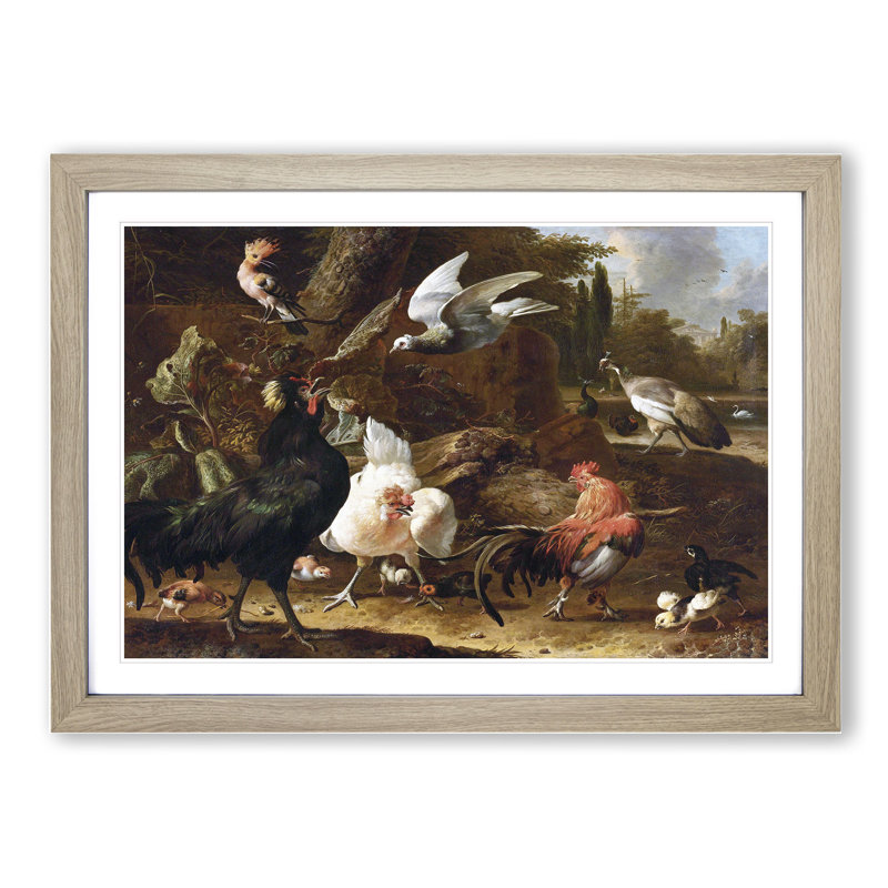 Birds in a Park by Melchior D'Hondecoeter - Picture Frame Painting, 48cm H x 65cm W x 2cm D, Oak Framed