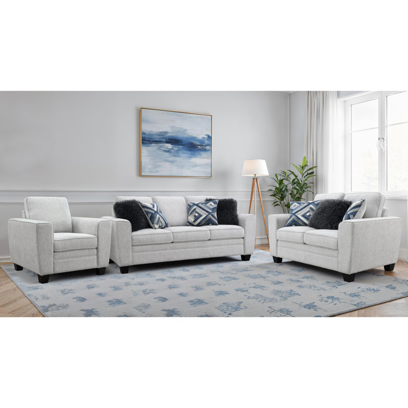 Ensemble de canapé 3 pièces avec coussins décoratifs Ralph Chenille - Gris, Gris, 3 pièces: canapé, causeuse, fauteuil
