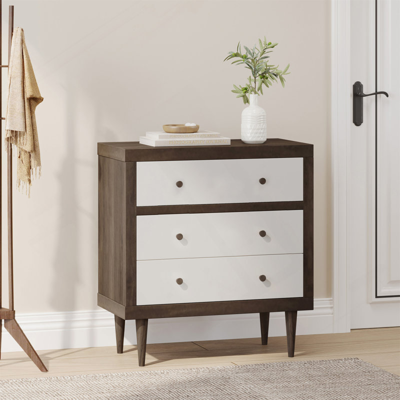 Commode 3 tiroirs L 31,25 po Lovelee, Noyer / Blanc