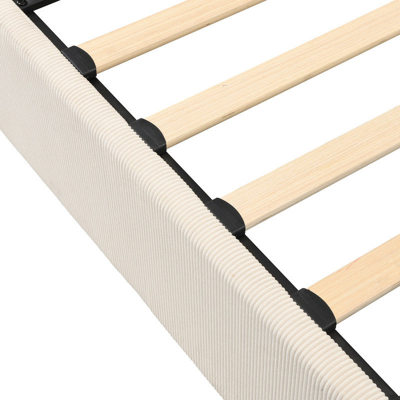 Double Bed Frame with Dual Headboards, Side Rails & Wooden Slats,Mattress Not Included, 135×190
