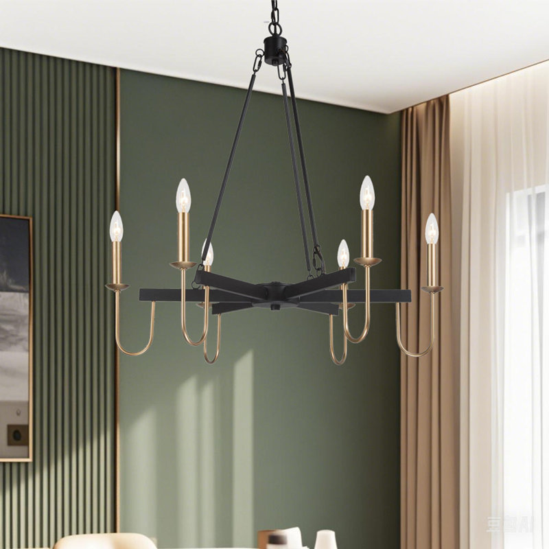  Lustre transitionnel à 6 lumières de style bougie or et noir mat Lama