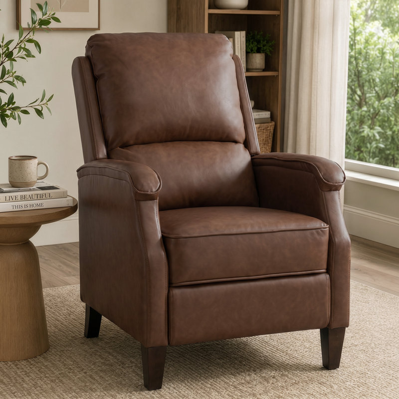 Fauteuil inclinable manuel rembourré pour le salon, Similicuir rouge brun