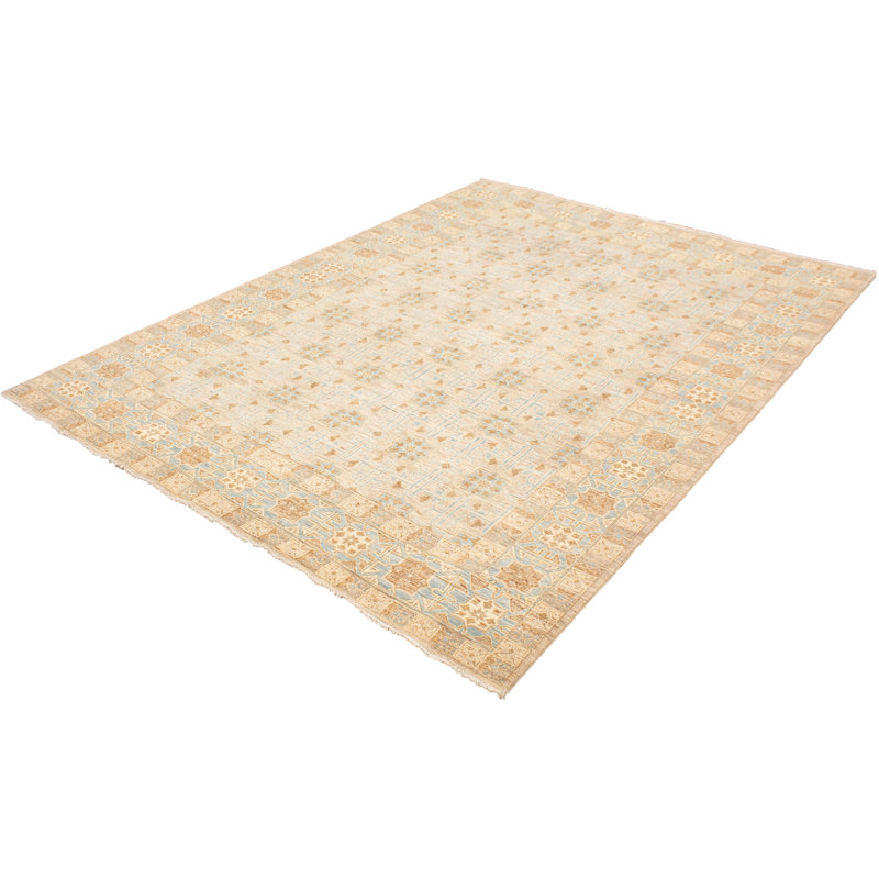 Tapis unique en laine noué à la main kaki clair de style nouvel âge de 18 pi et 9 pi x 12 pi 2 po kaki