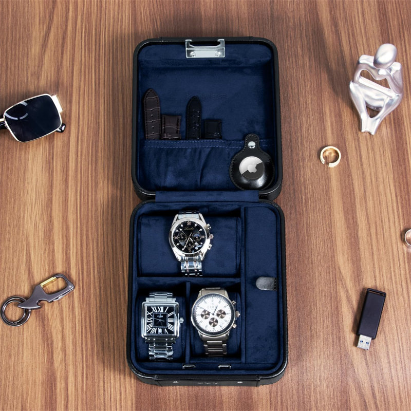 Watch Case With Combination Lock- 4 Watch Travel Case Storage Organizer, PU Leather Waterproof Portable Watch Box, Ring And Watch Storage, Fits All Wristwatches & Smart Watches Up To 50Mm
