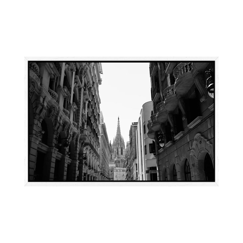 Cathedral Of Barcelona by Bethany Young - Print on Canvas, White Framed, 45.72cm H x 66.04cm W x 3.81cm D