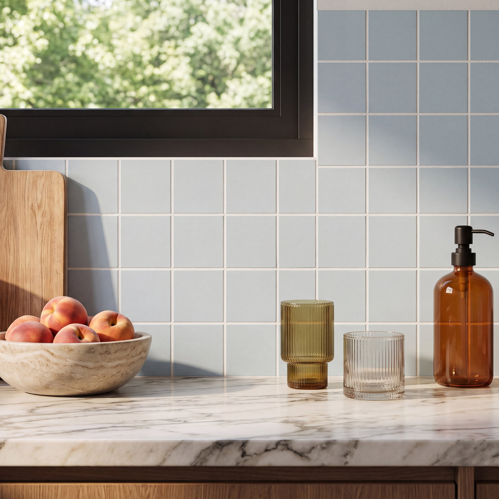 Marin 2" x 2" Porcelain Mosaic Tile, Misty Blue