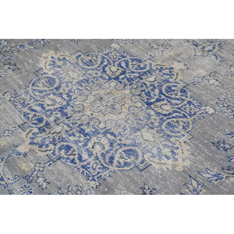 Très grand tapis turc bleu tissé à la main à motif floral idéal pour les grands espaces