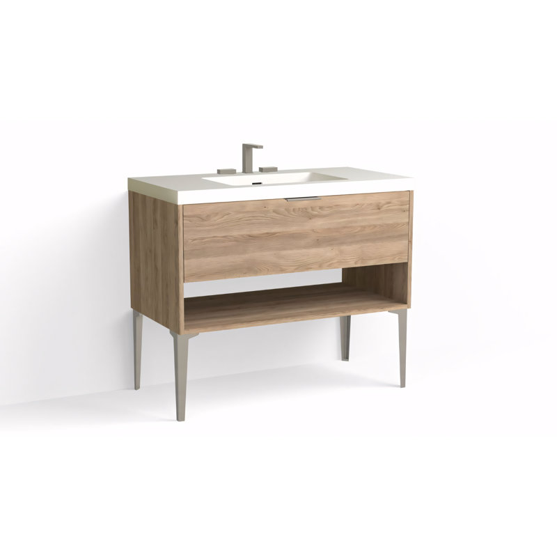 Modo 42" W Freestanding Single Bathroom Vanity with Dean Leg, Matte White/8" Widespread, Biondo, Matte Black