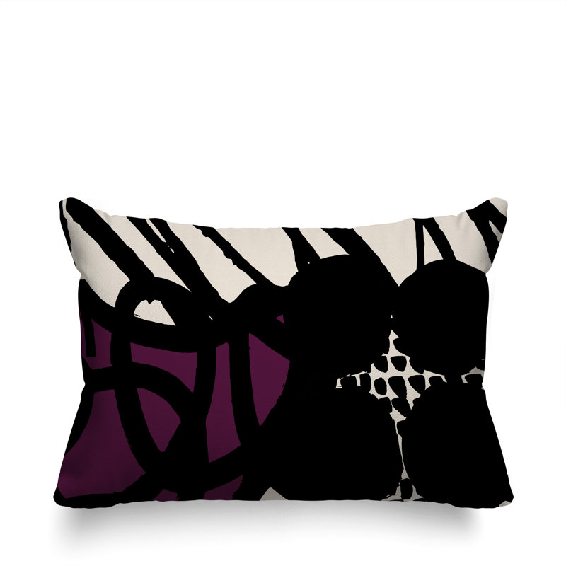 Coussin rectangulaire intérieur / extérieur Aloe, H 18 po x l 25 po, Mauve / noir / blanc cassé