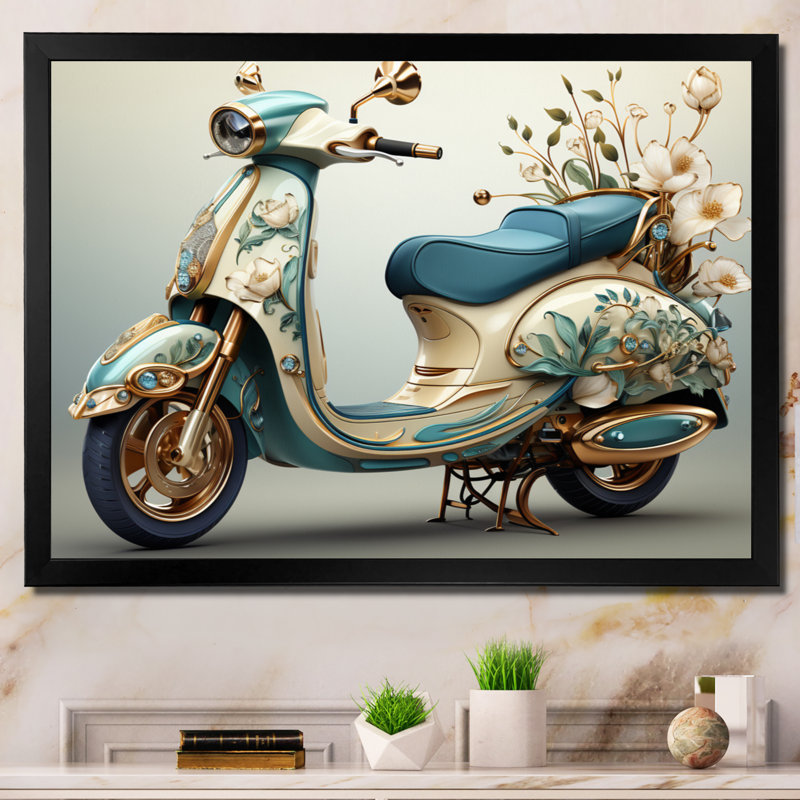 Golden Scooter Luxury Elegance, reproduction sur toile encadrée, H 12 po x l 20 po x P 1 po, Cadre simple noir