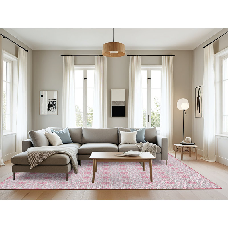Tapis de zone rose à motif, Rectangle 8 pi x 10 pi