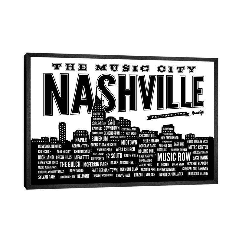 Nashville Neighborhoods by Benton Park Prints - Print on Canvas, Black Floater Framed, 45.72cm H x 66.04cm W x 3.81cm D