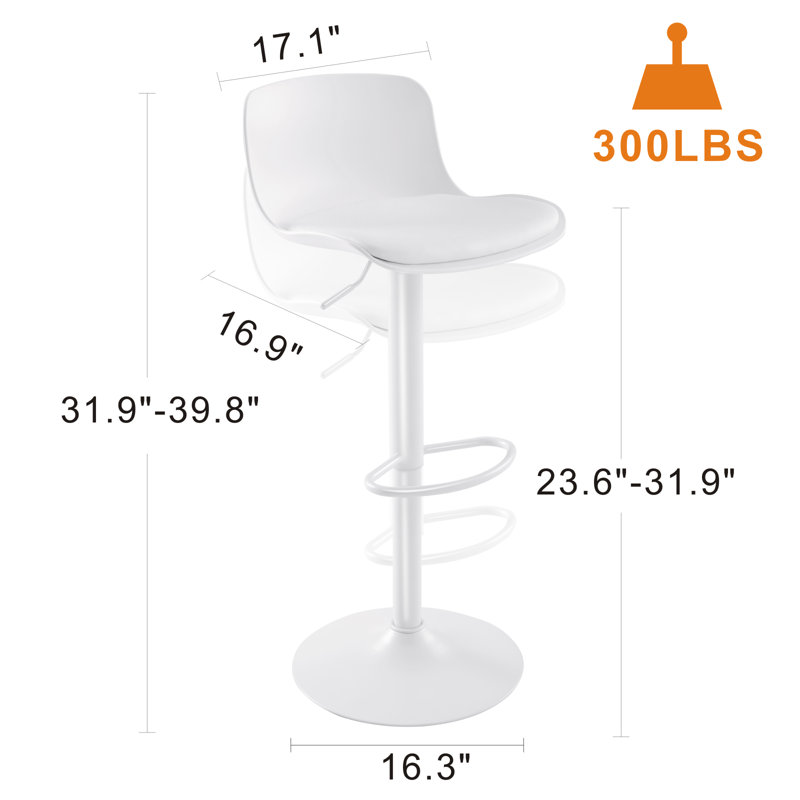 Harjyot Modern Swivel Adjustable Height Bar Stool with Backrest Footrest for Kitchen Island Bar Counter, 2, White
