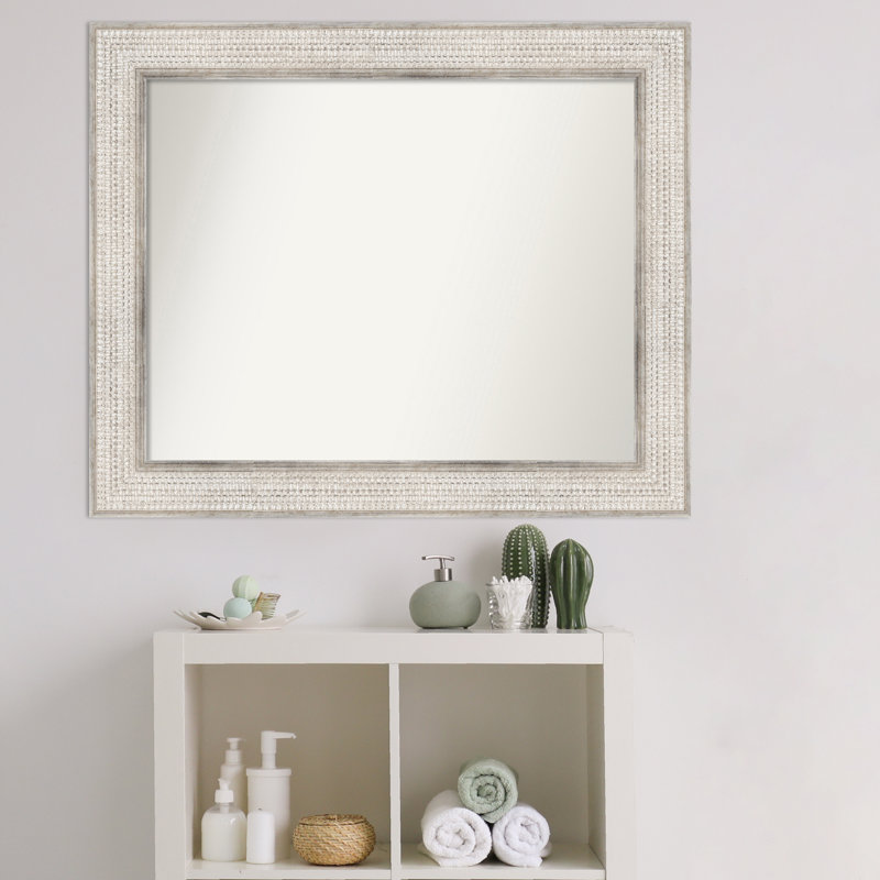 Trellis Silver Wood Rectangular Bathroom Wall Mirror