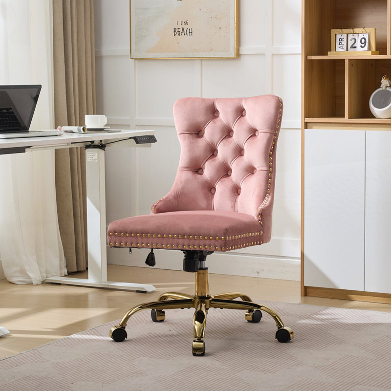 Fauteuil de bureau moderne capitonné en velours capitonné, Rose