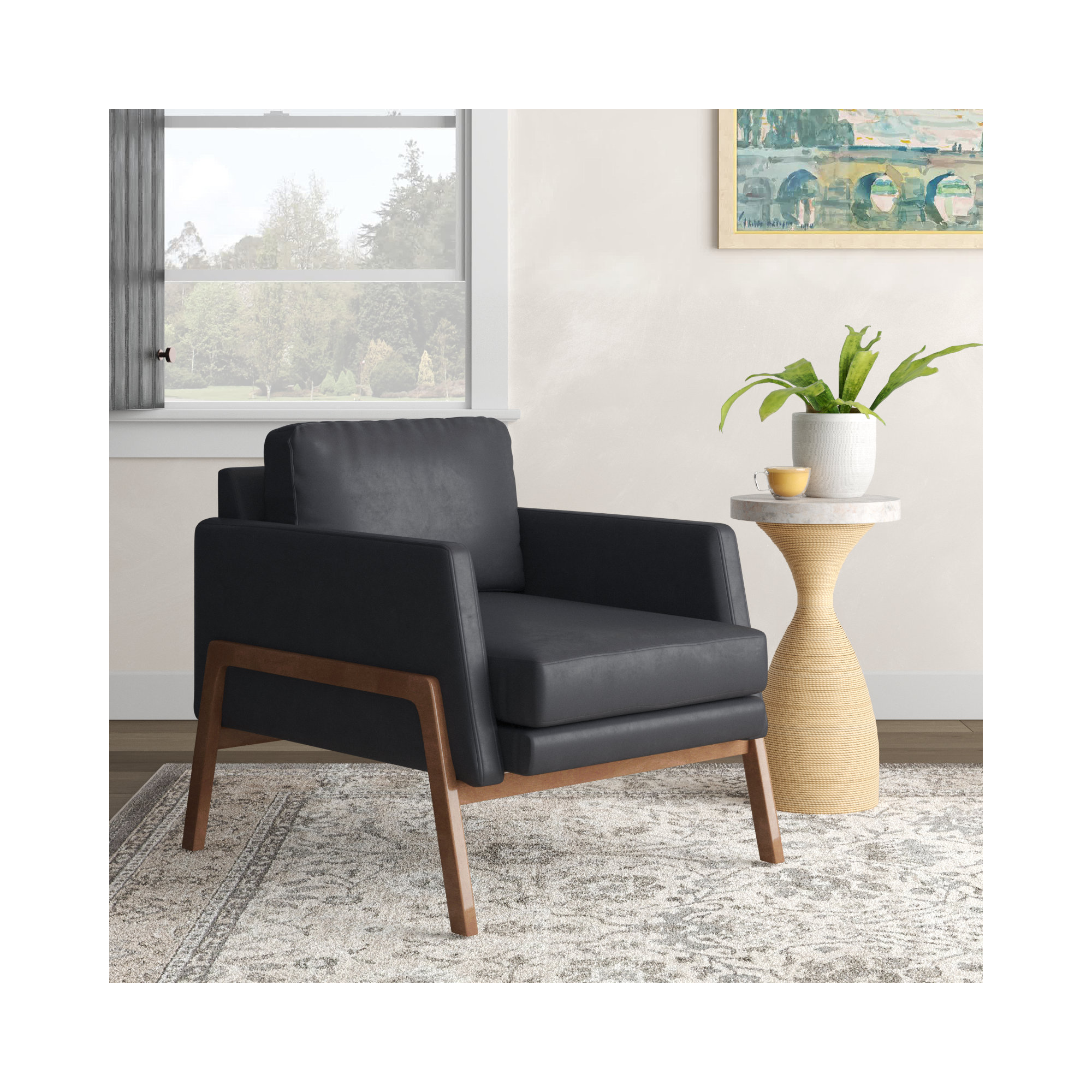 Bodie Genuine Leather Club Chair, Heirloom Black 
